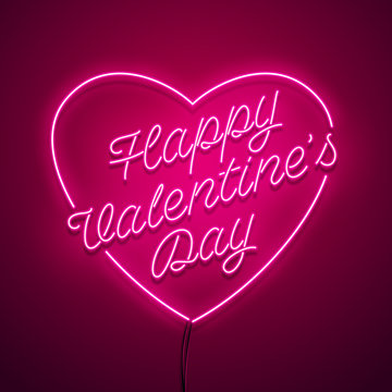 Valentine`s Day background. Vector retro neon sign. 