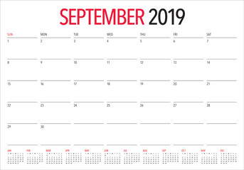 September 2019 desk calendar vector illustration