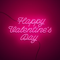 Valentine`s Day background. Vector retro neon sign. 