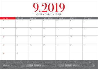 September 2019 desk calendar vector illustration