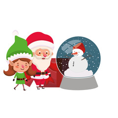 santa claus and elf woman with crystal ball