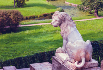 Ancient Lion sculpture on stairs