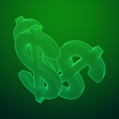 Dollar sign. Wireframe low poly mesh vector illustration. Money, rich, business concept