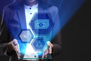 The concept of business, technology, the Internet and the network. A young entrepreneur working on a virtual screen of the future and sees the inscription: