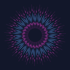 Circle with multi-colored dynamic radial rays. Vector element