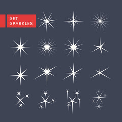 Set of sparkles in flat style. Vector elements for design