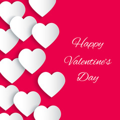 Paper 3D hearts pink background. Valentines Day card. Vector illustration