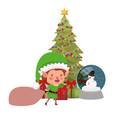 elf with gift bag and christmas tree avatar character