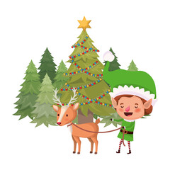 elf with reindeer and christmas tree avatar character