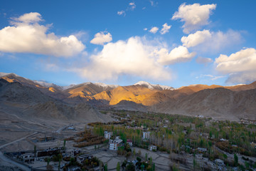 A landscape view from the Leh Palace with Leh city top view, Leh Ladakh, India.