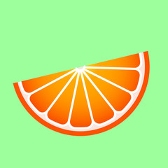 Orange slice on green background. Orange logo Vector illustration.