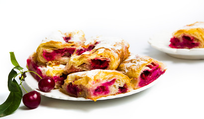 Homemade cherry sweet pie slices on a plate