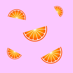 Orange pattern on pink light background. Vector background with cure oranges. Fresh Oranges slices.