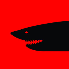 Vector illustration in flat style, Shark with open mouth and sharp teeth. 