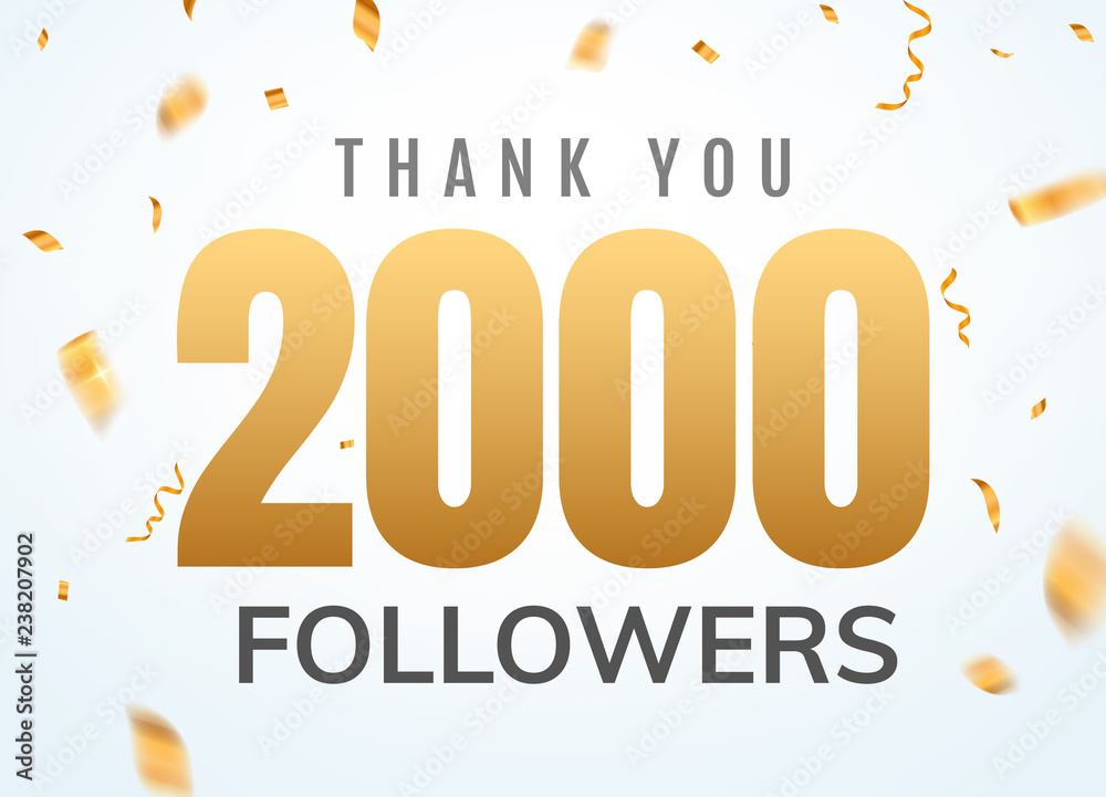 Wall mural thank you 2000 followers design template social network number anniversary. social users golden numb