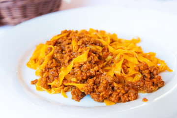 Pasta Bolognese on the table