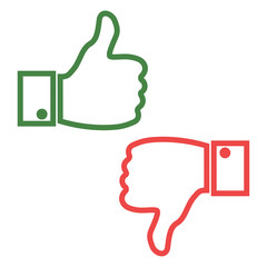 Thumb icon to the top and bottom. Simple buttons with user feedback for social network, mobile app. Flat vector illustration.