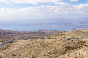 View  from the desert to the Dead Sea and the coast of Israel near the capital of Jordan - Amman
