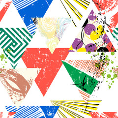 abstract geometric background pattern, with triangles, paint strokes and splashes, seamless