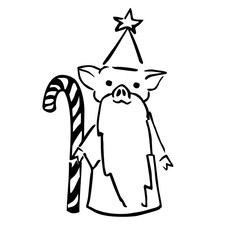 cartoon anthropomorphic pigglet wizard with long beard