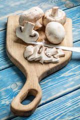 Sliced raw mushrooms.