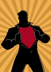 Photo sur Plexiglas Pour lui Illustration de la silhouette d& 39 un homme d& 39 affaires révélant sa véritable identité de puissant super-héros.