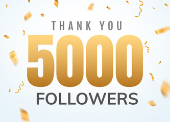 Thank you 5000 followers design template social network number anniversary. Social users golden number friends thousand celebration