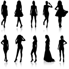 Set beautiful fashion girl silhouette on a white background