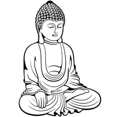 Buddha sitting in lotus pose, digital ink drawing