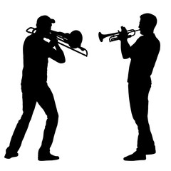 Silhouette of musician playing the trombone and trumpet on a white background © Arrows