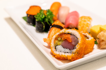 mixed sushi on plate