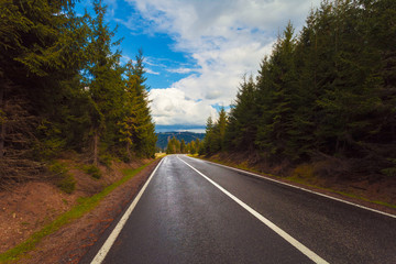Wet slippery road conditions
