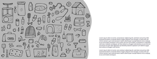 Pet shop concept. Vector doodle style design.