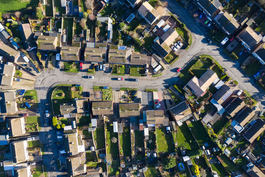 Aerial View Of Homes In A Suburban Setting In England