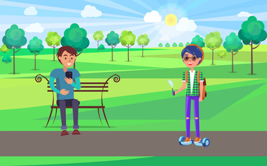 Student Teenagers Relaxing in Park Together Vector