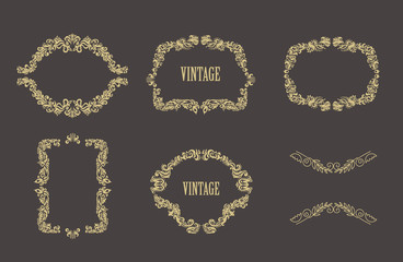 Vintage Floral Frames. Set of gold borders