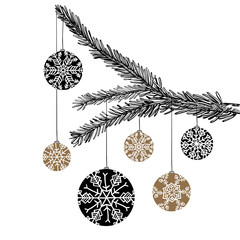 Weihnachtlich geschmückter Tannenzweig