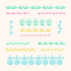 Collection of vector graphic borders frames. Geometric and plant motifs