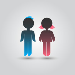 Icon blue stick figure man male and pink women female