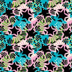 Star festive print, seamless motif, Christmas hand craft expressive ink repeat trendy pattern.