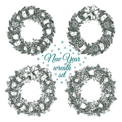 Christmas wreaths for greeting card