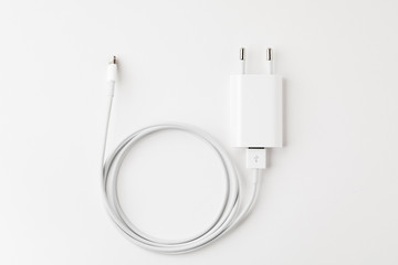 white USB and micro-USB cable isolated on white background.