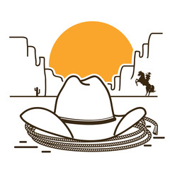 Wild West illustration with cowboy western hat on American desert