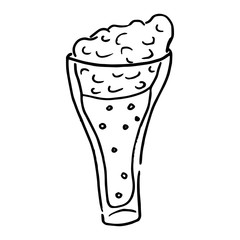 Glass of beer icon. Vector illustration of a glass of frothy beer. Hand drawn beer with froth in a glass.