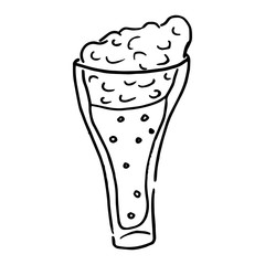 Glass of beer icon. Vector illustration of a glass of frothy beer. Hand drawn beer with froth in a glass.