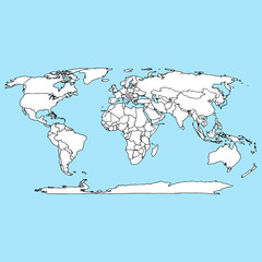 World map icon. Vector illustration outline world map. Hand drawn atlas, globe, world map.