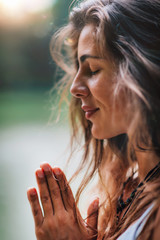 Meditating. Close Up Female Hands Prayer