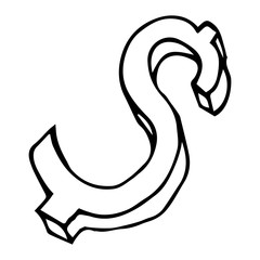 Coin with dollar symbol. Vector of an old coin. Hand drawn old coin with a dollar sign.