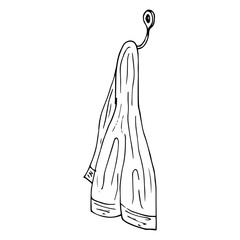 Kitchen towel icon. Vector illustration towel hanging on the hook. Hand drawn bath towel.