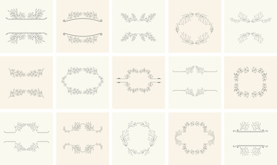 Set of floral frames and wreaths with plant.